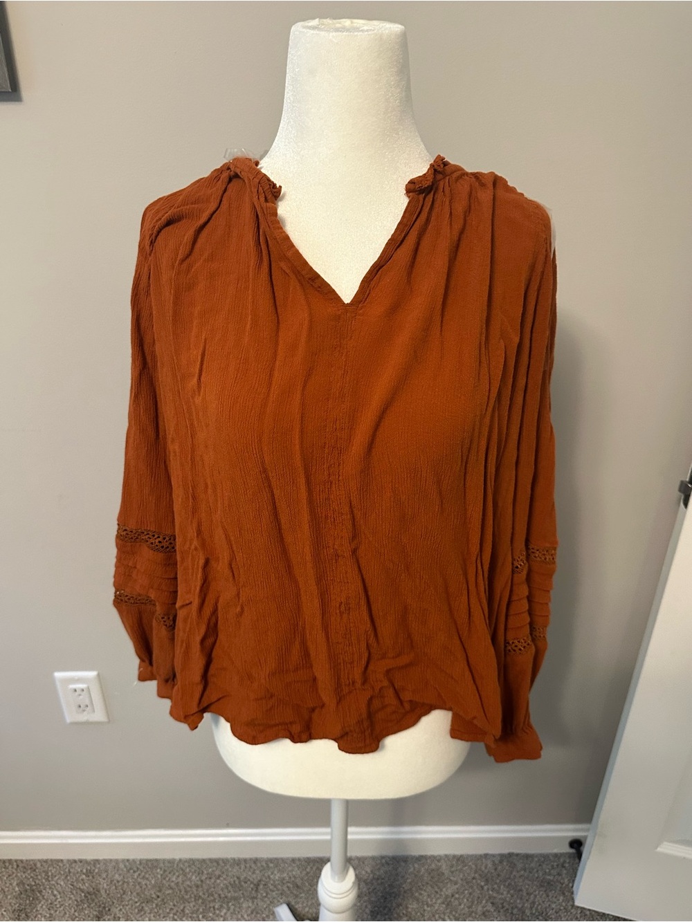 Knox Rose Burnt Orange Peasant Tunic Top